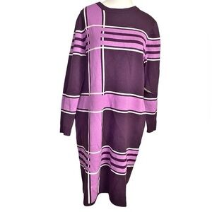 Eva Mendes New York & Co Sweater Dress Bodycon Purple Burgundy Plaid NWT